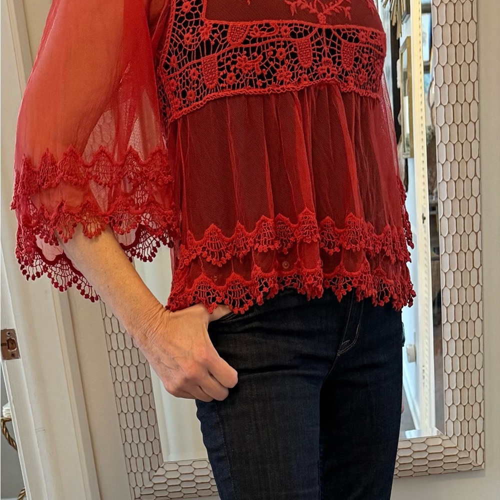 Red Lace Women's Top